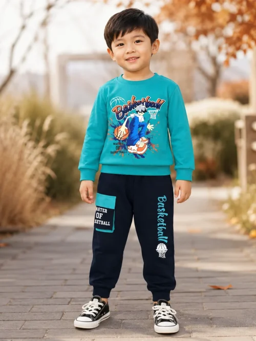 Bộ thu đông bé trai Basketball 5262 cotton 100%