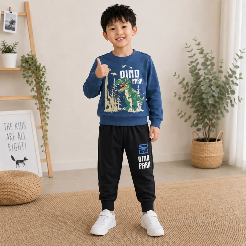 Bộ thu đông bé trai Công viên khủng long KH6136 cotton 100%