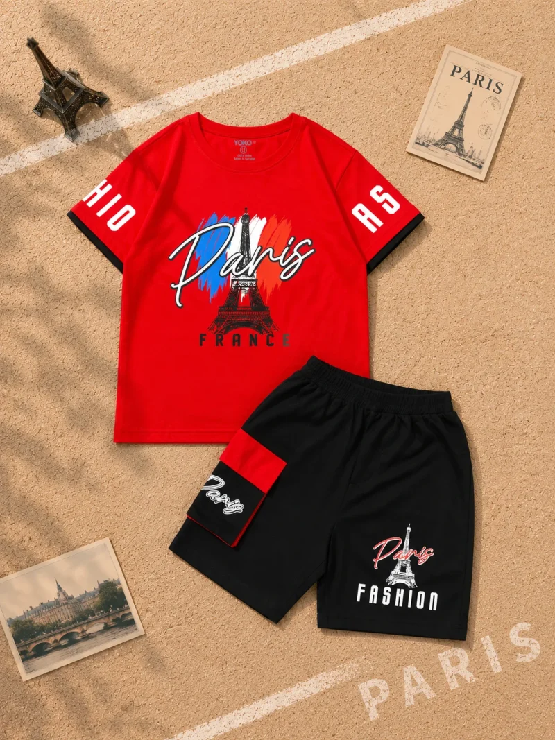 Bộ thun bé trai Paris Lifestyle cotton 100% tay ngắn quần short