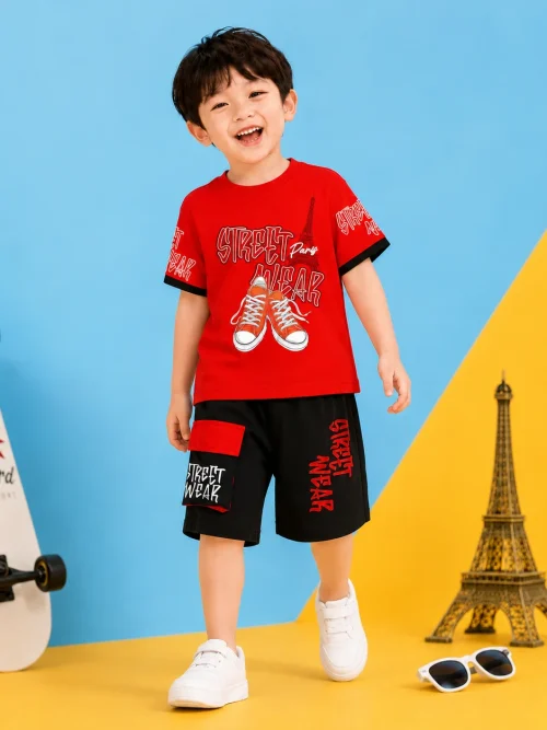 Bộ thun bé trai Street Wear cotton 100% tay ngắn quần short